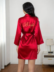 Long Sleeve V Neck Night Robe with Belt