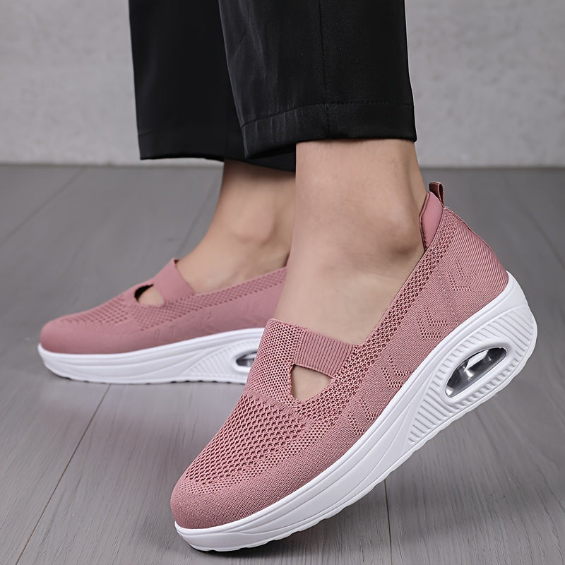 Women's Hollow Out Slip-on Knit Sneakers with Air Cushion Platform