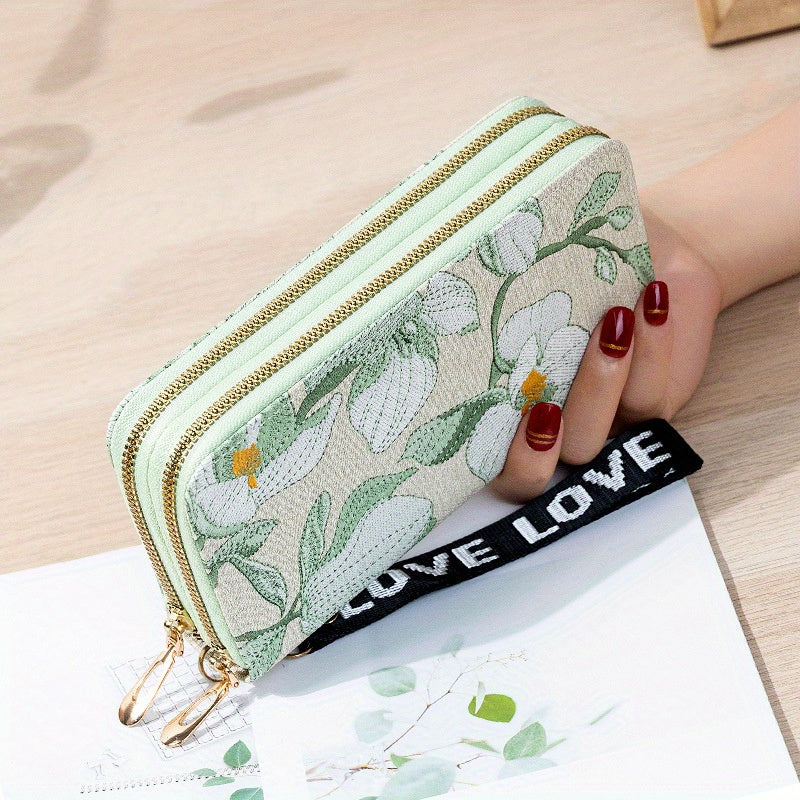 Flower Embroidery Long Wallet Clutch Purse Phone Bag