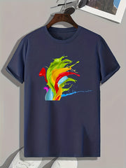 Colorful Paint Print Men's Graphic T-shirt for Summer