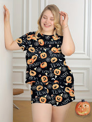 Halloween Pajama Set Pumpkin & Spiderweb Print Tee