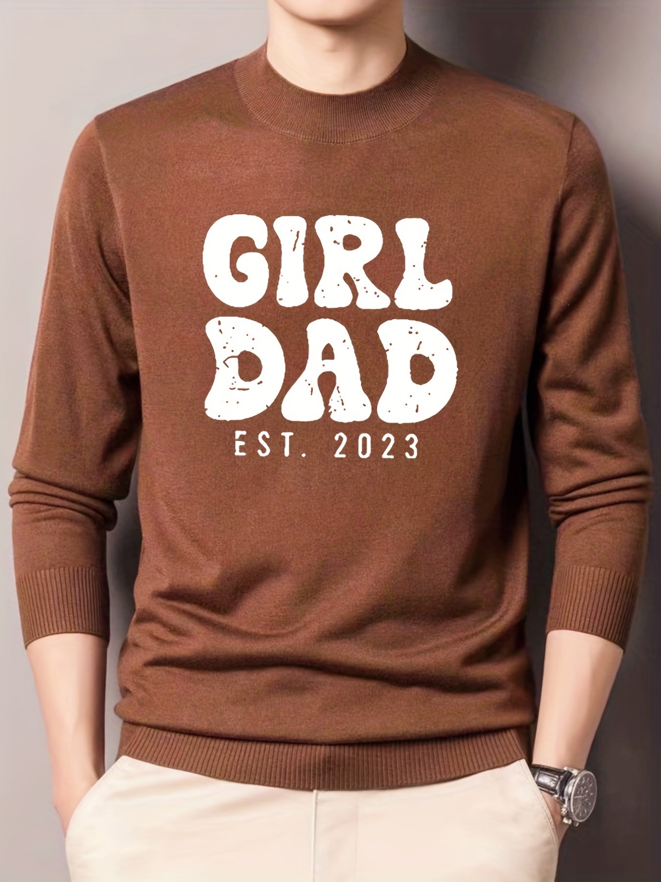 Girl & Dad Knitted Sweater Men's Warm Crew Neck Pullover