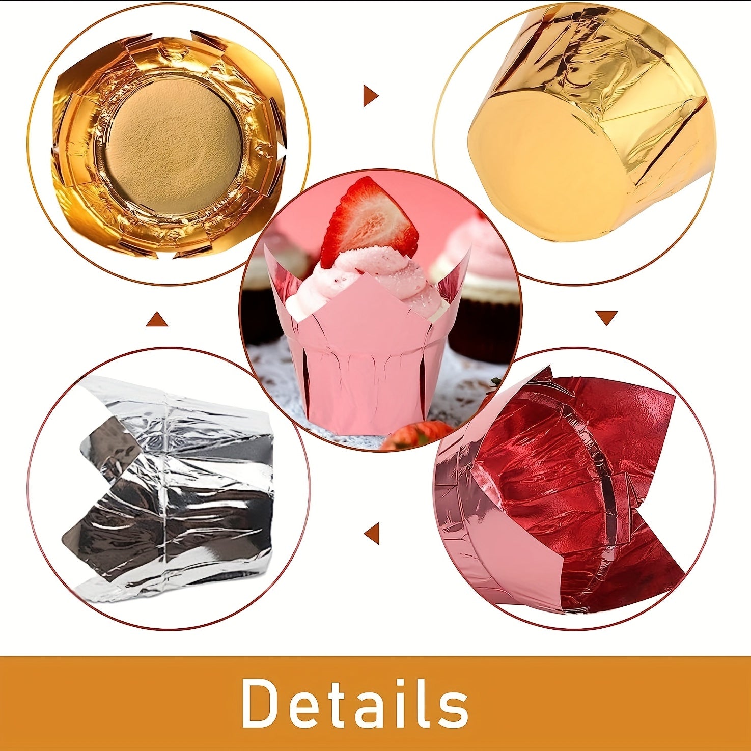 50pcs Aluminum Foil Tulip Muffin Cups Cupcake Liners Waterproof Laminating Paper