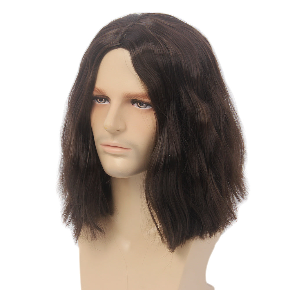 Curly Dark Brown Men's Wig Middle Part Cosplay Anime Heat Resistant