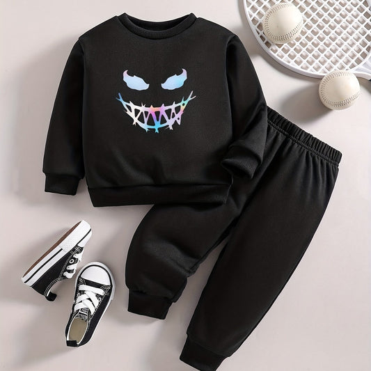 Baby Boy Smile Face Sweatshirt Pants Set Kids Casual Outfit