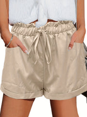 Solid Drawstring Shorts Women's Casual Elastic Waist