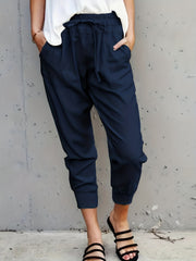 Drawstring Waist Solid Casual Pants for Women