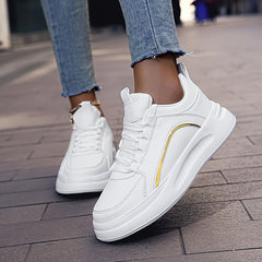 Flat Skate Shoes Lace Up Faux Leather Sneakers Casual Outdoor Walking
