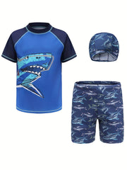 Boys Shark Graphic T-shirt & Trunks Set Swimsuit