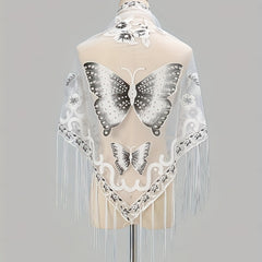 Lace Butterfly Print Shawl Long Fringed Triangle Towel for Women