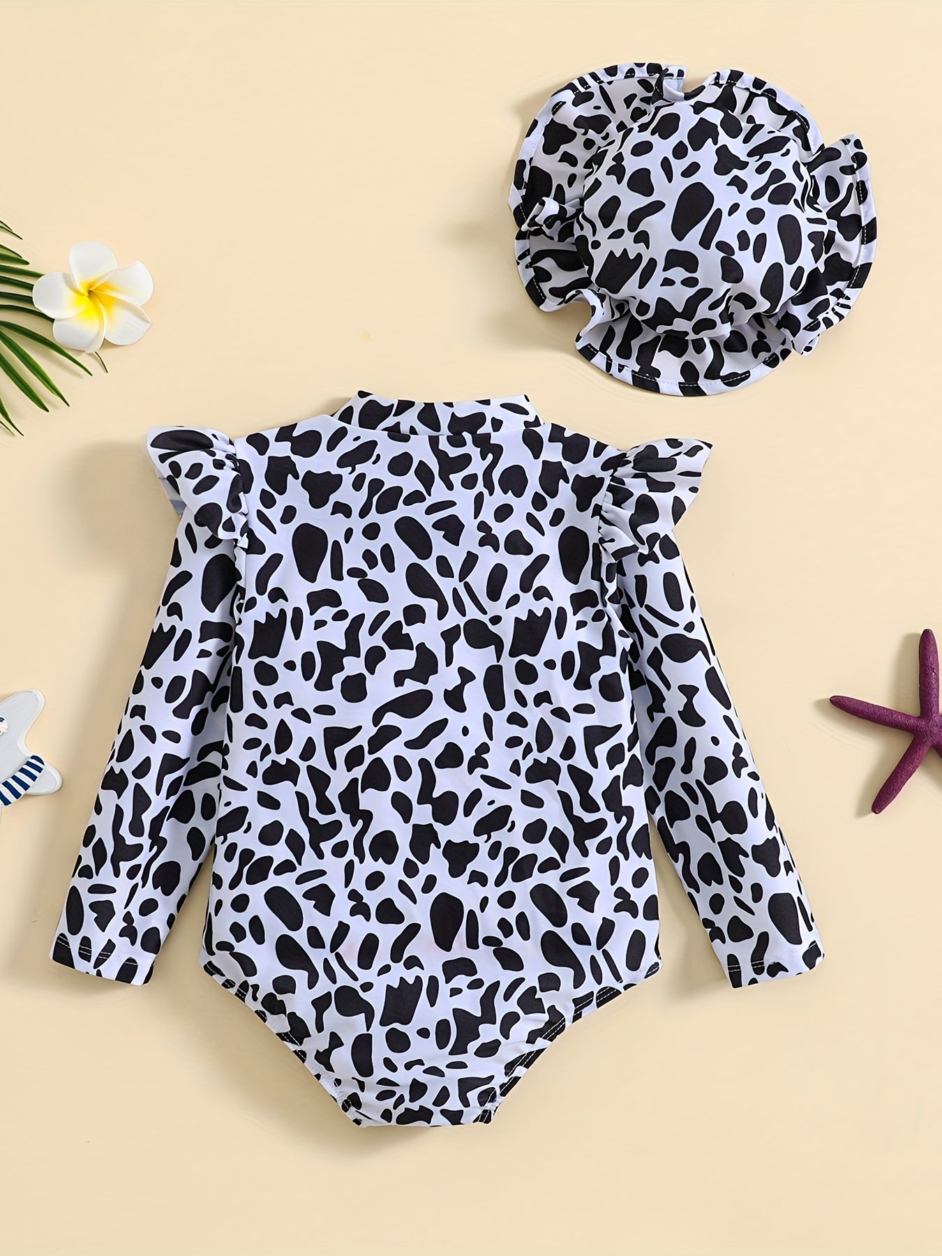 Girls Hat & Swimsuit Set Long Sleeve Zipper Bathing Suit