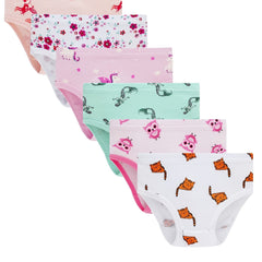 Girls Cartoon Animals & Flowers Graphic Shortie Brief Cotton Underwear Set