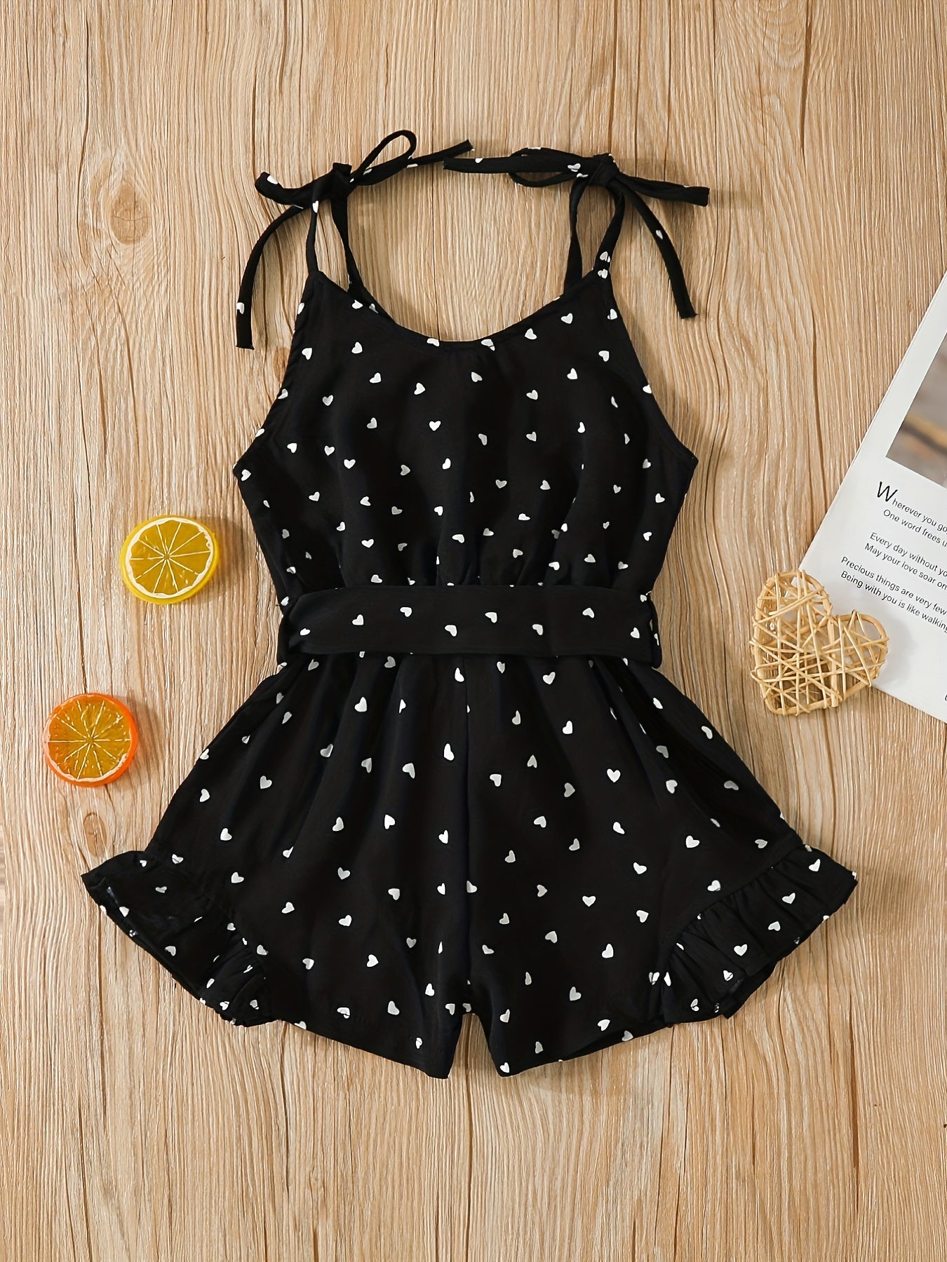 Baby Girls Heart Print Romper Jumpsuit with Belt