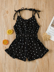 Baby Girls Heart Print Romper Jumpsuit with Belt