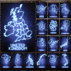 Neon Map Poster For Children Home Decor A4 11 x 8 30x21cm
