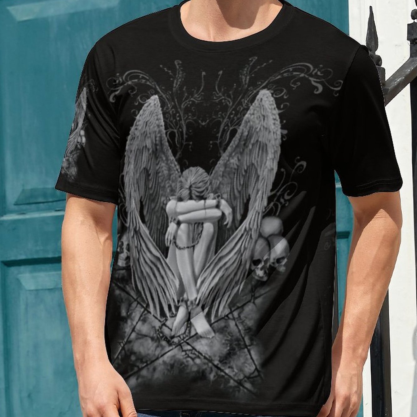 Skull Print Men's Graphic Crew Neck Active T shirt