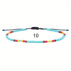 10pcs Colorful Rice Beads Anklet Set Boho Style Bracelet for Women