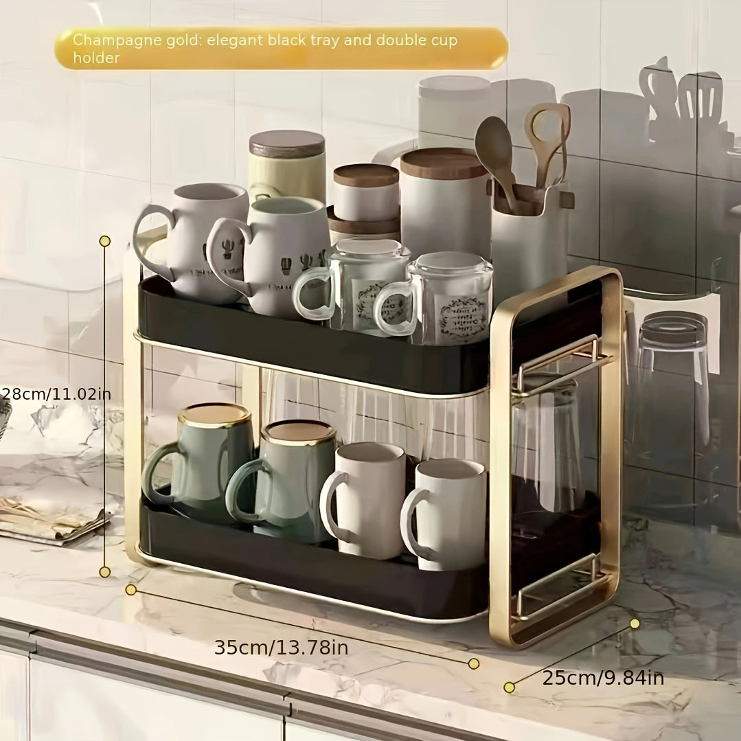 Desktop Storage Rack for Cups and Tea Ware with Drain Tray