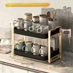 Desktop Storage Rack for Cups and Tea Ware with Drain Tray