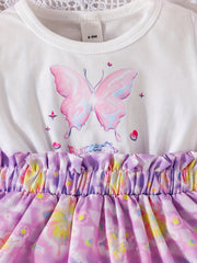 Girls Butterfly Print Pleated Dress for Summer
