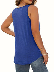 Pleated Tank Top Sleeveless Crew Neck Summer Top
