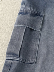 Girls Casual Baggy Fit Cargo Jeans Wide Leg Denim Pants