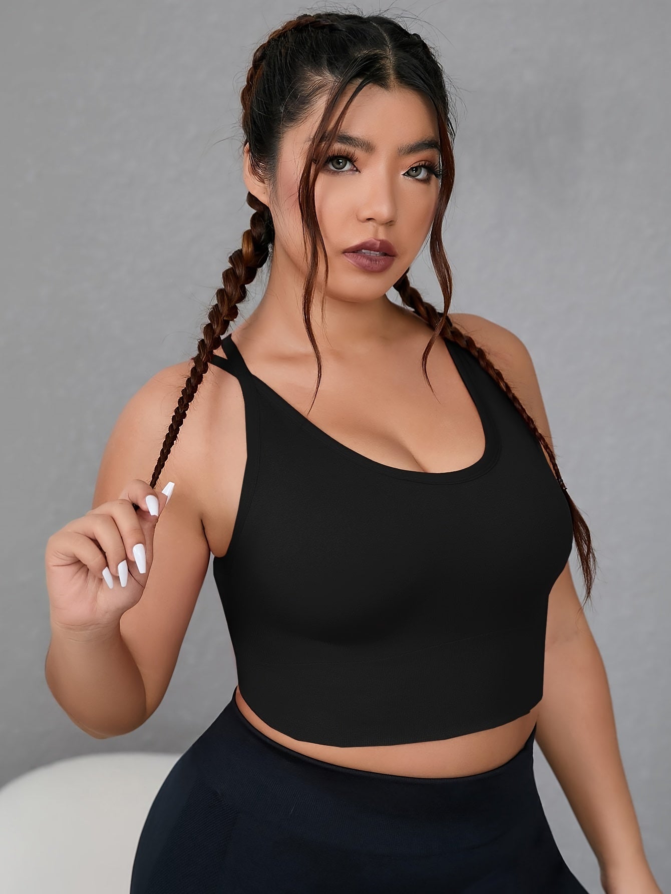 Sports Bra Women's Plus Solid Round Neck Backless High Stretch