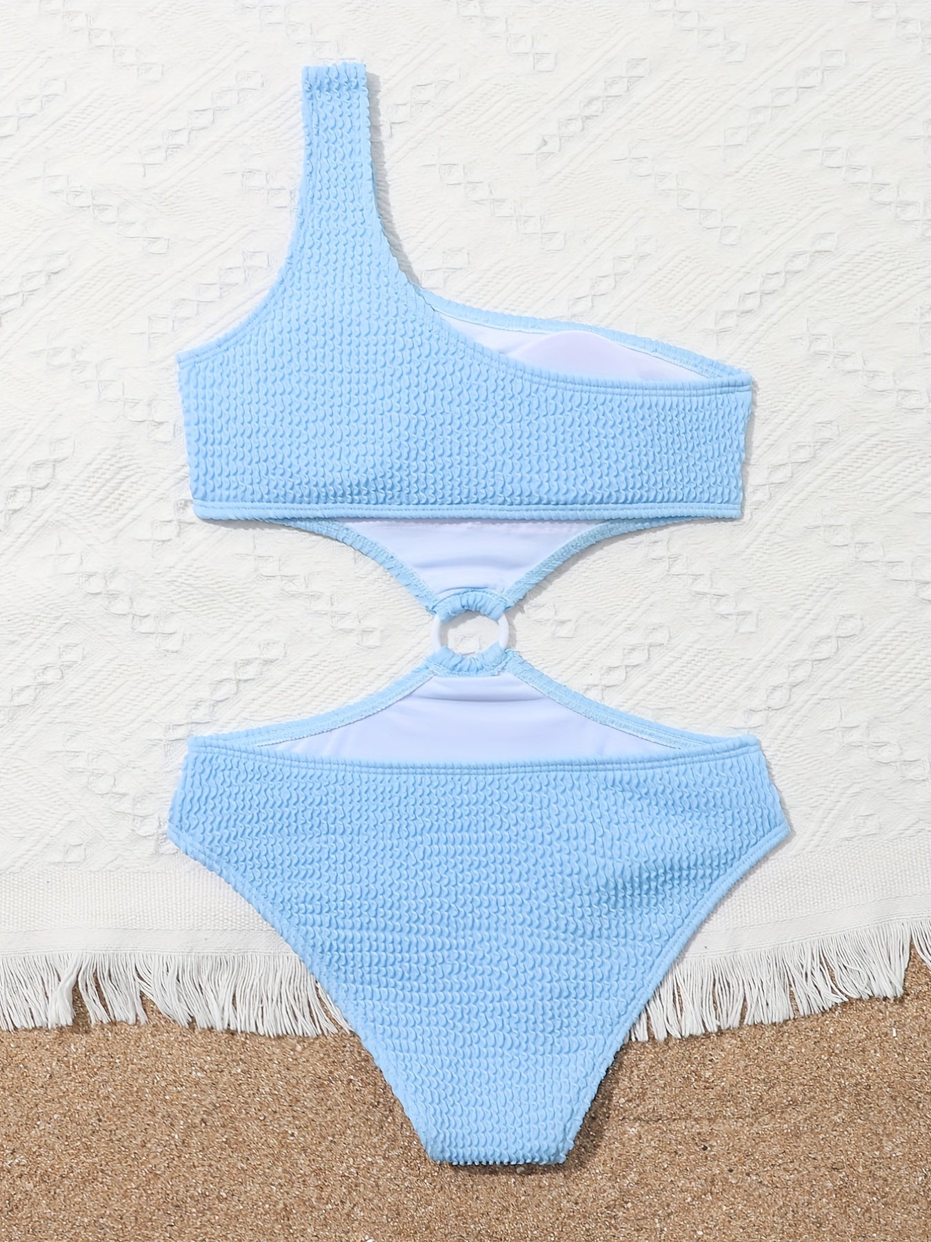 Girls One Piece Swimsuit with One Shoulder Round Ring