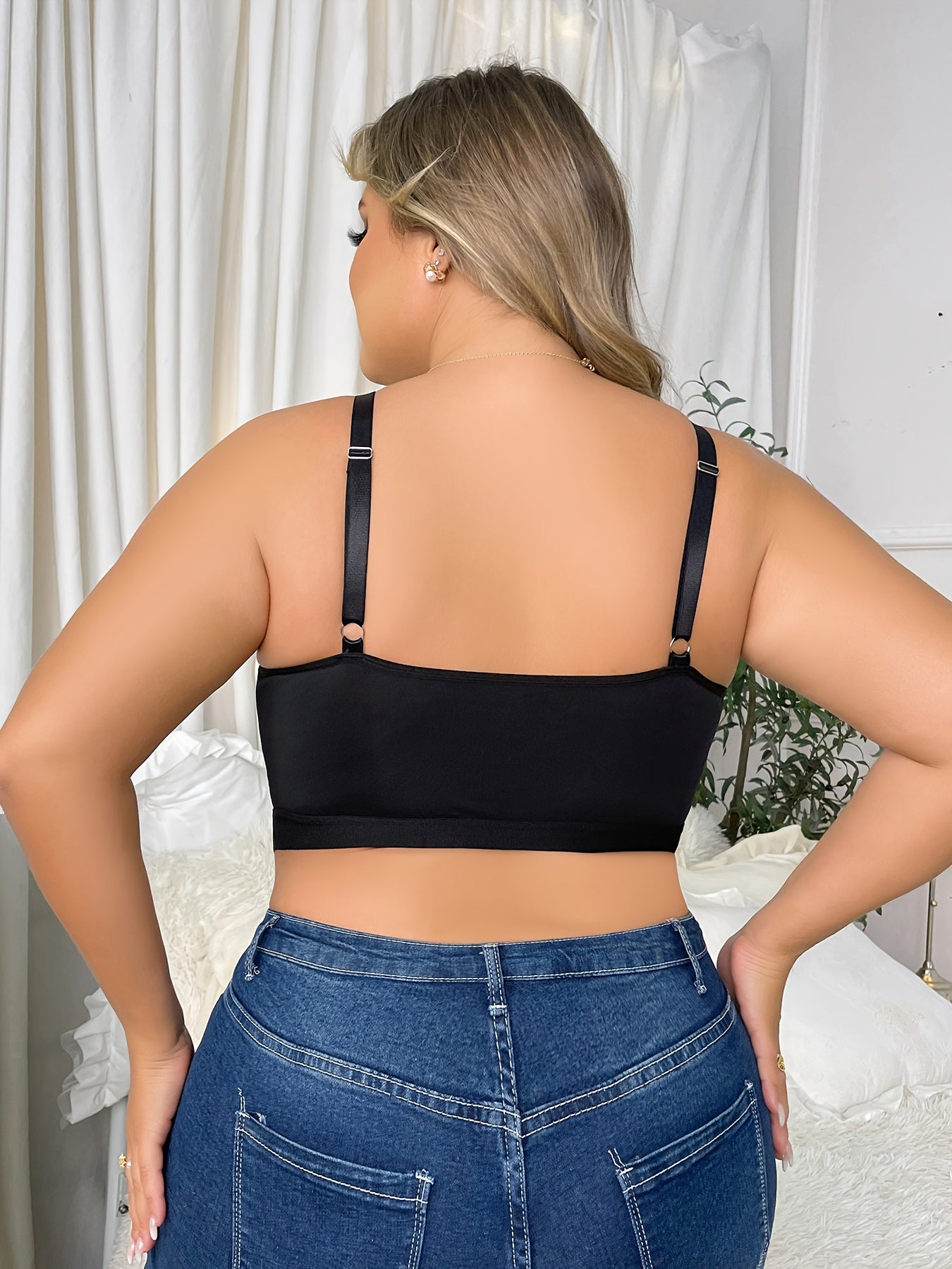 Bra Women's Plus Contrast Lace Solid High Stretch T shirt Longline Bra