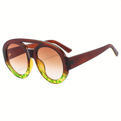 Men's Round Sun Glasses Double Beam Large Frame Sunglasses