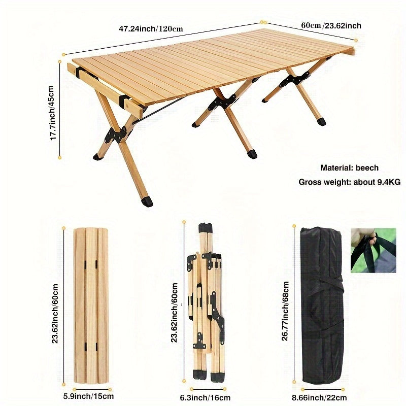 Portable Folding Wood Table Widened Solid Wood Tabletop Lightweight