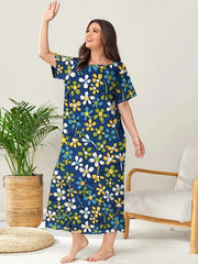 Colorful Floral Print Plus Size Lounge Dress