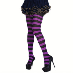 3 Pairs Striped Pantyhose High Waisted Elastic Slim Fit Footed Stockings