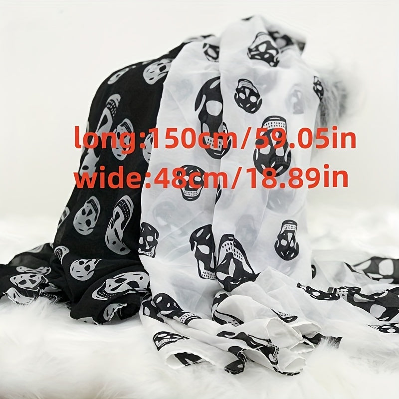 Skull Print Chiffon Scarf Thin Shawl Breathable Windproof Head Wrap