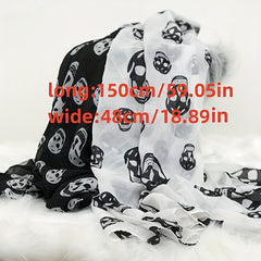 Skull Print Chiffon Scarf Thin Shawl Breathable Windproof Head Wrap