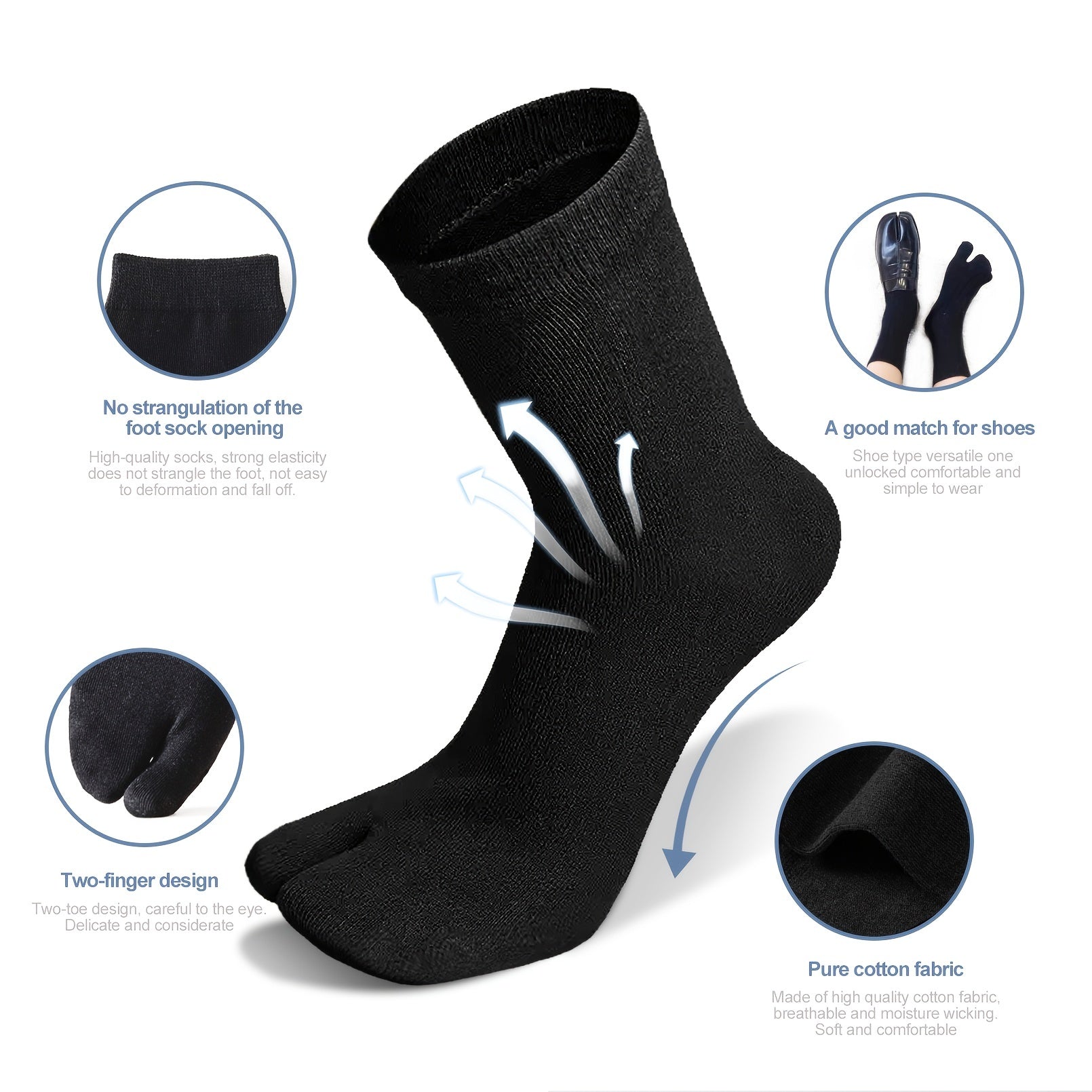 Solid Flip Flop Socks Toe Separated Two Finger Socks Women's Stockings