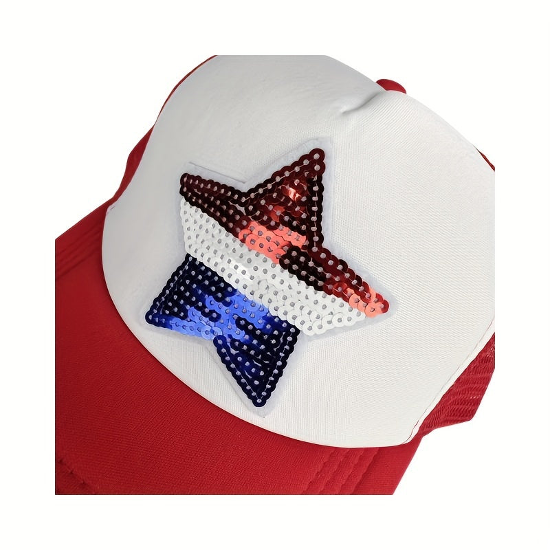 Sequin Pentagram Patch Trucker Hat Mesh Baseball Cap Unisex Sunshade Dad Hats