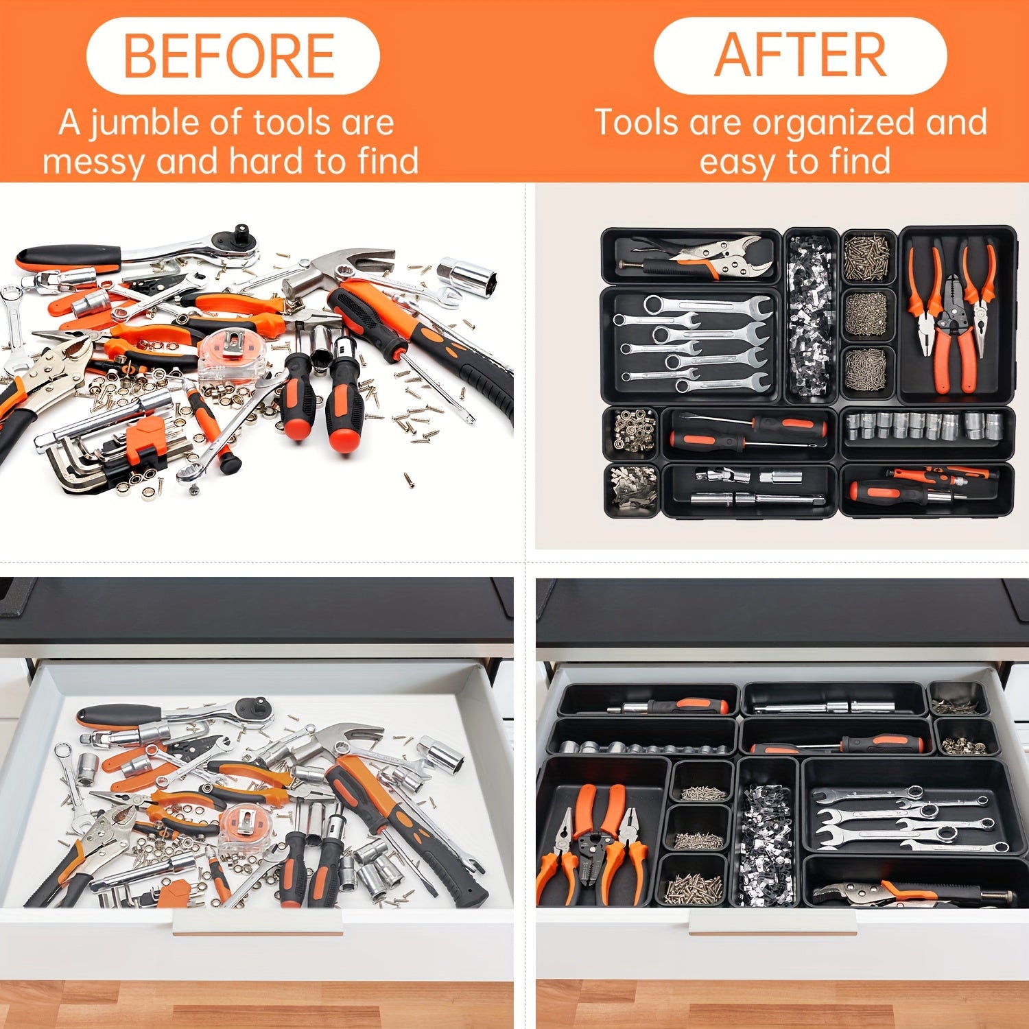 Tool Storage Tray Organizer - 46pcs, Large 30 Tool Box Organizers