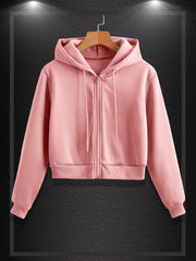 Women's Solid Zip Up Hoodie Drawstring Sweatshirt