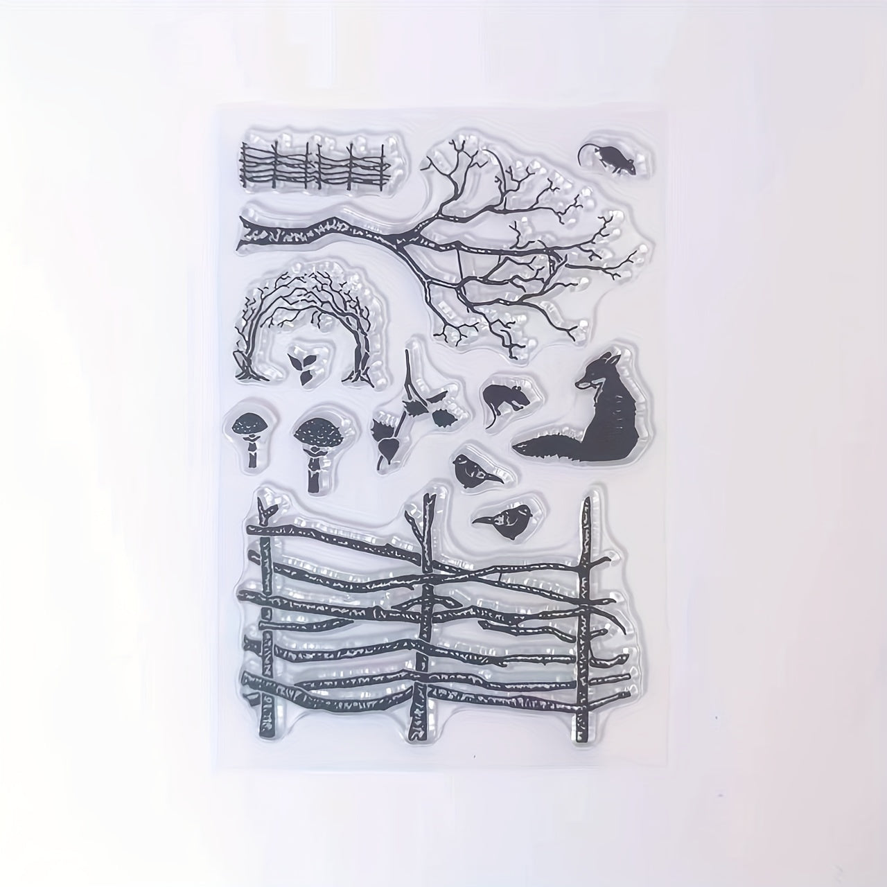 Fence Tree Fox Clear Stamp Holiday Card Making DIY Scrapbook Album Crafts