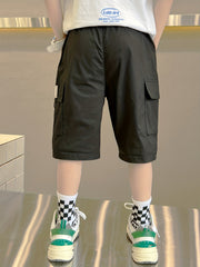 Boy's Cargo Shorts with Letter Patched, Street Style Casual Bottoms
