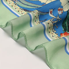 Flower Print Bandana & Green Satin Square Scarf Head Wraps for Women