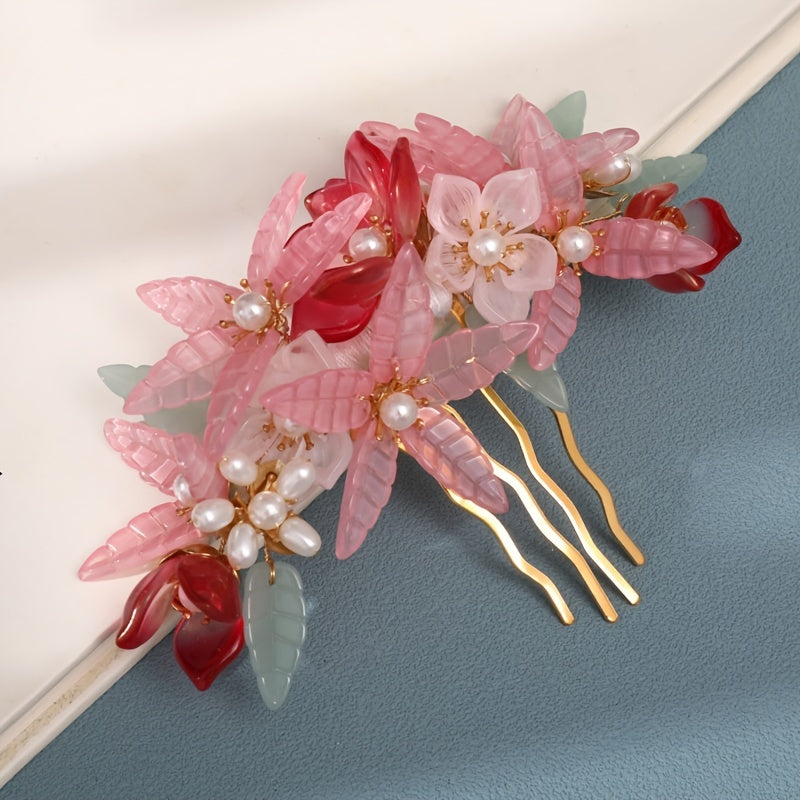 Antique Flower Pearl Hair Comb Cheongsam Hairpin Accessories