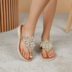 Women's Faux Pearl Thong Sandals Slip On Flip Flops