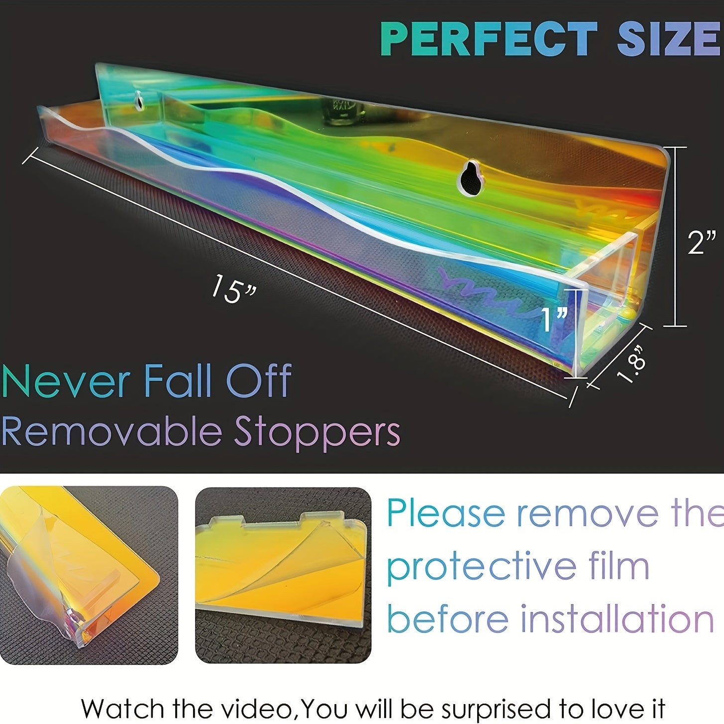 Acrylic Nail Polish Rack Wall Shelf Clear Rainbow Iridescent Organizer