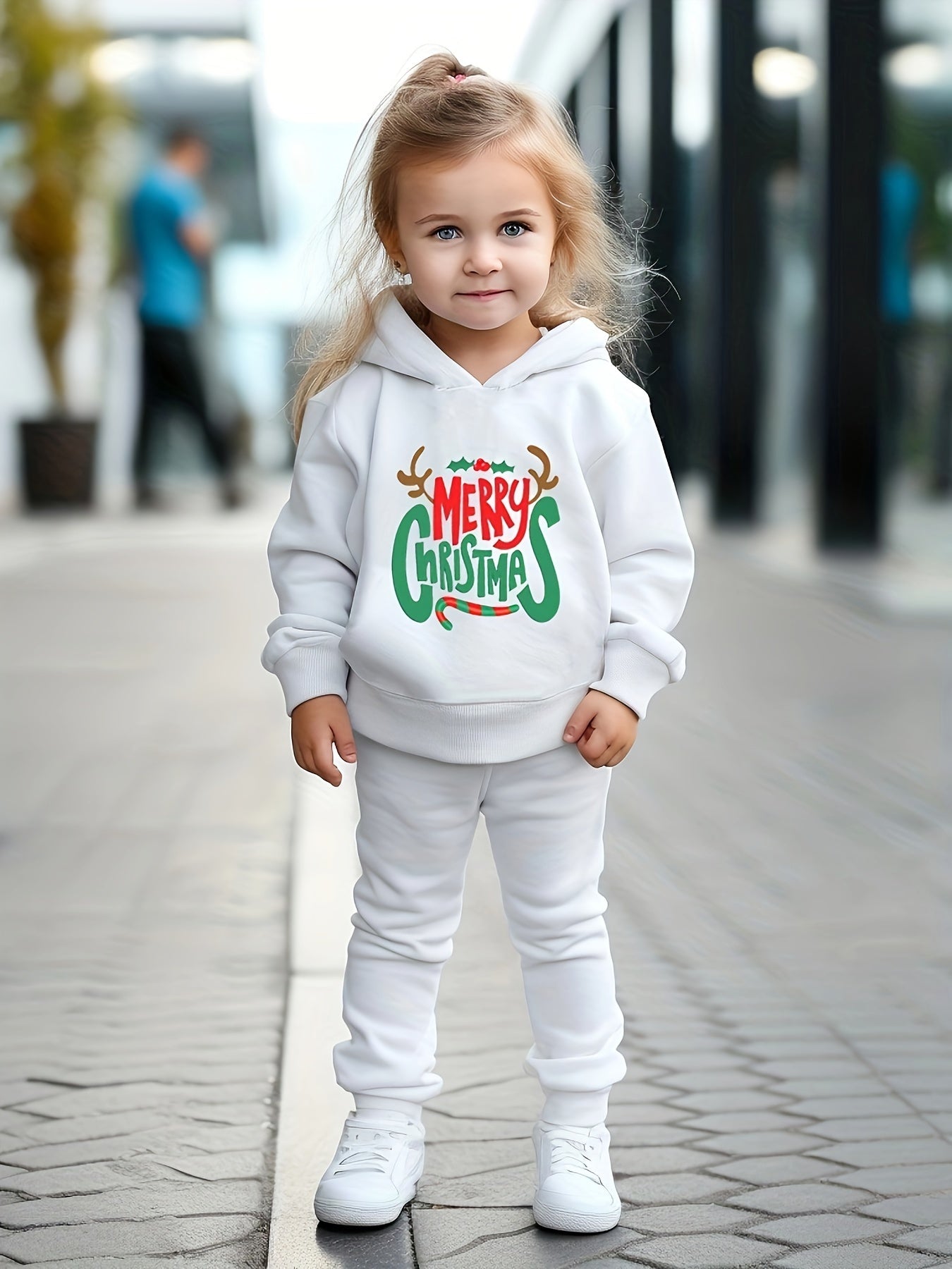 Girls 2pc Christmas Hooded Sweatshirt Pullover Solid Sweatpants Set