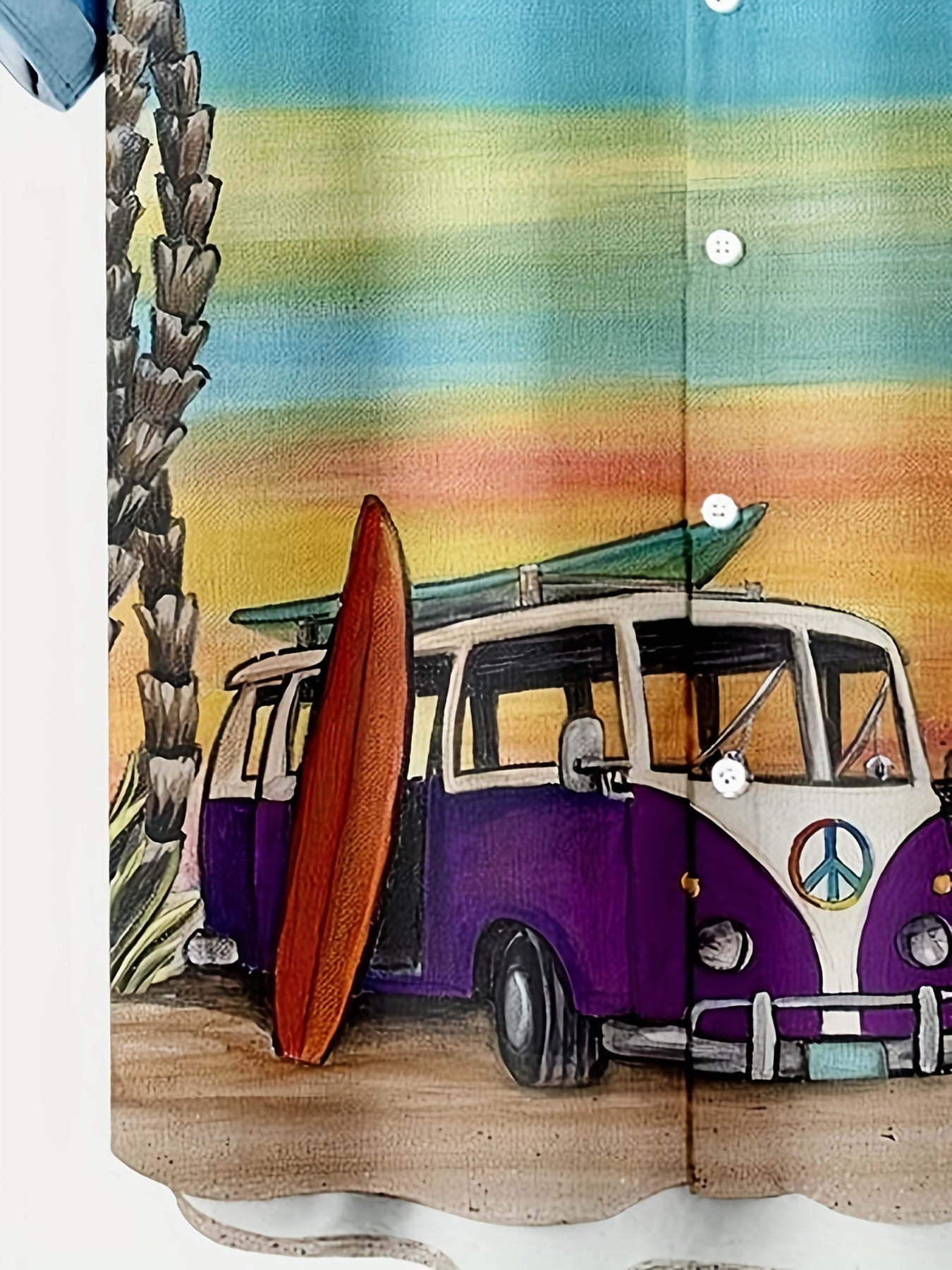 Coconut Tree & Van Print Men's Hawaiian Shirt