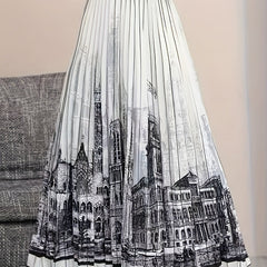 Painting Print High Rise Pleated Maxi Skirt