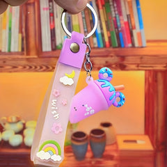 Donut Tea Cup PVC Keychain Colorful Car Key Pendant Bag Ornament