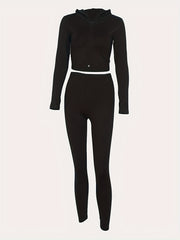2pcs Yoga Sets Zipper Hooded Jacket & Leggings Women's Activewear